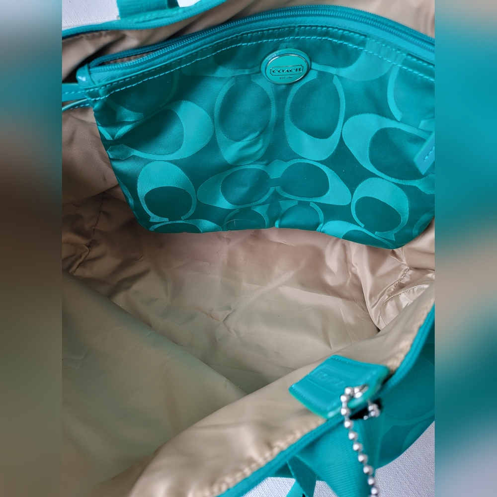 Coach Teal Signature Nylon Tote with Matching Zip Pouch - Picture 6 of 7